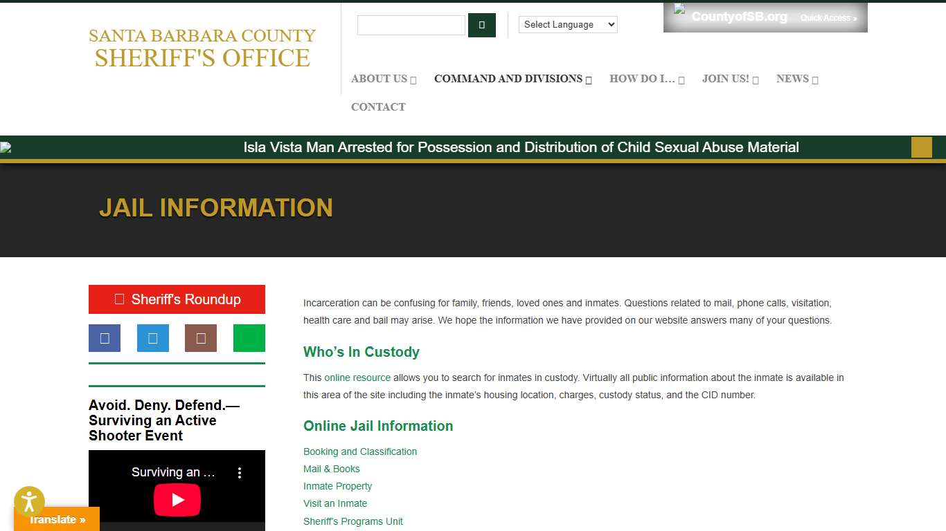 Jail Information – Santa Barbara County Sheriff's Office